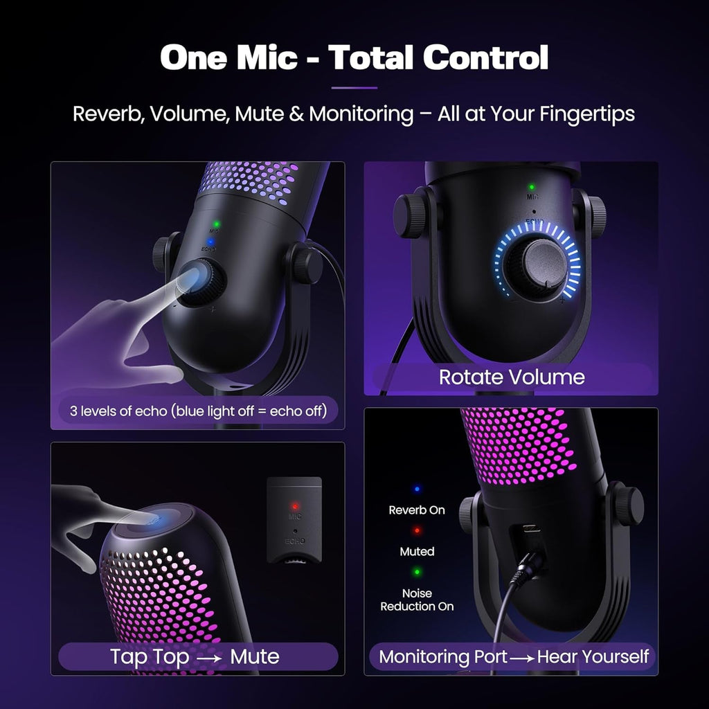 USB Microphone for PC Gaming: Condenser Microphone with RGB